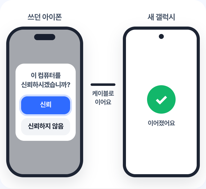 케이블로 두 폰을 이어요